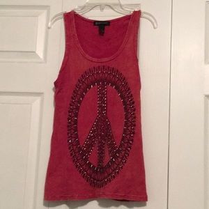 INC stonewashed tank top with peace sign.